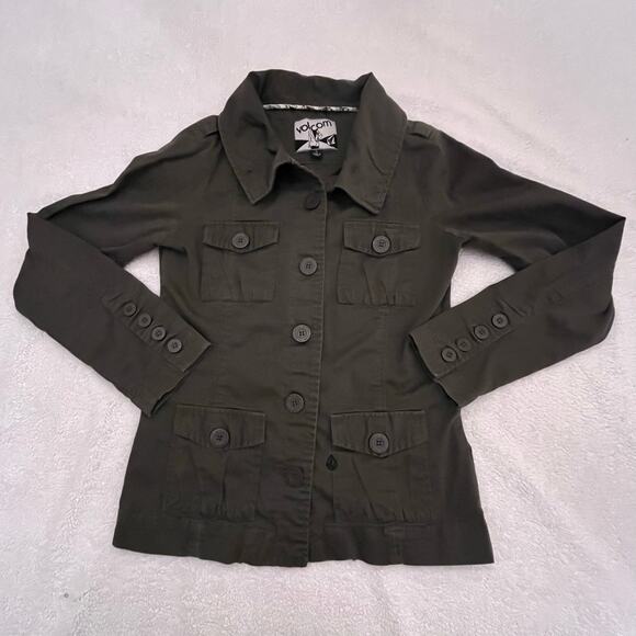 Volcom Military Style Green Button Jacket Women’s Sz SM - Picture 3 of 12